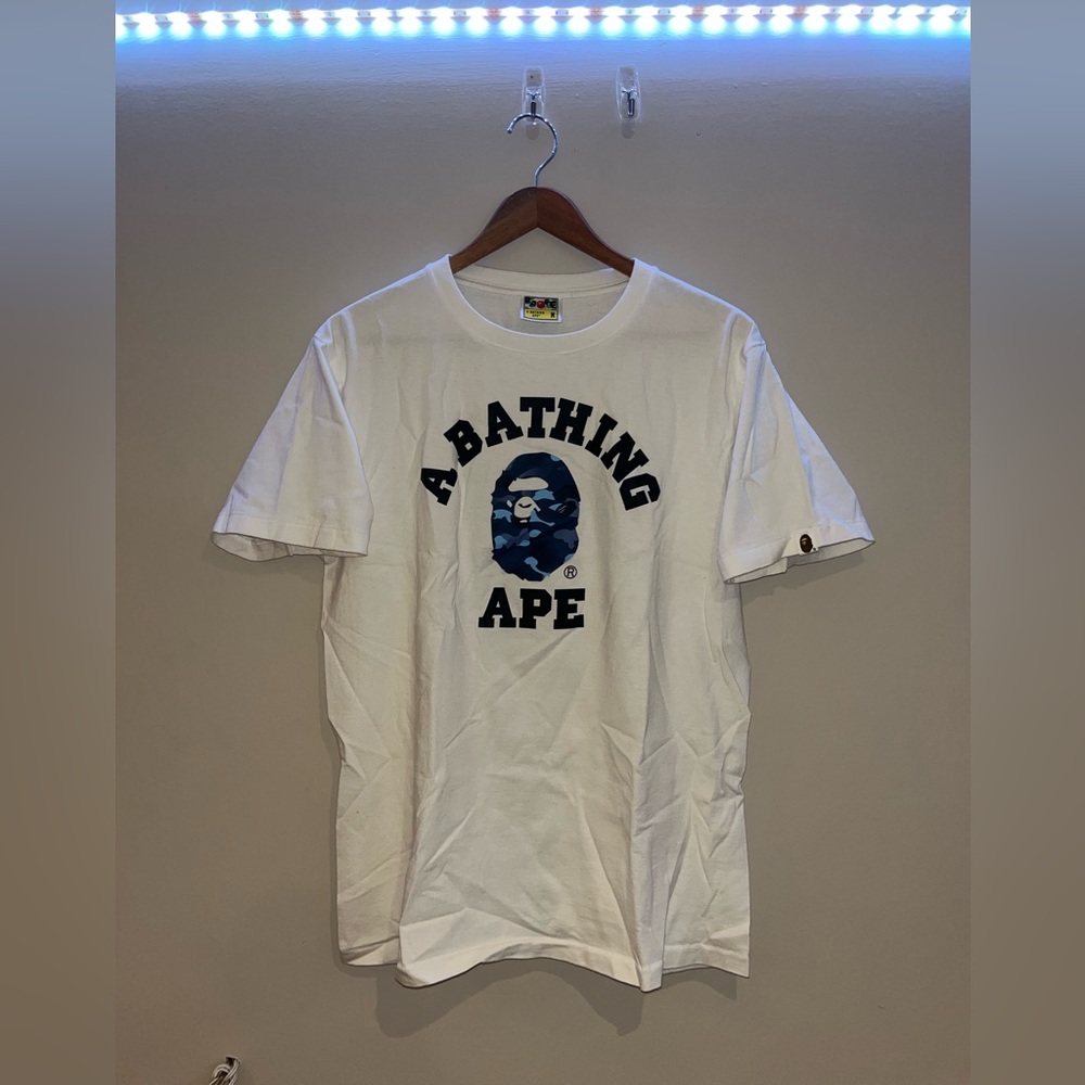 Bape blue logo tee shirt
